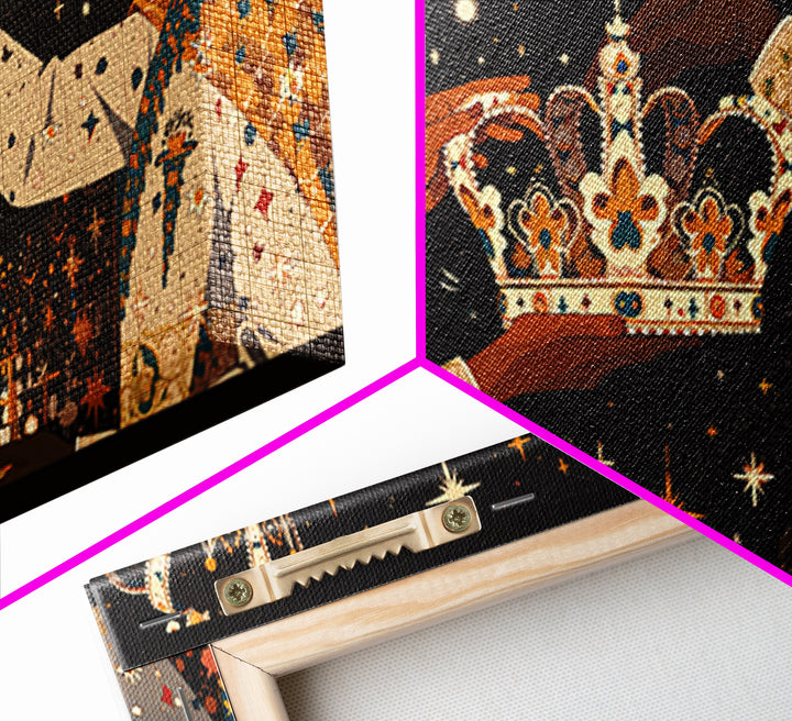 Celestial Black King And Queen Crowning Framed Canvas Print, African American Art, Royal Afrocentric Cultural Wall Decor