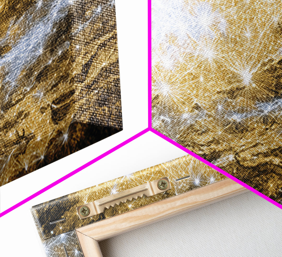 Golden Cosmic River Abstract Wall Art, Textured Modern Canvas Decor, Luxury Blue Gold Landscape For Living Room Statement Piece