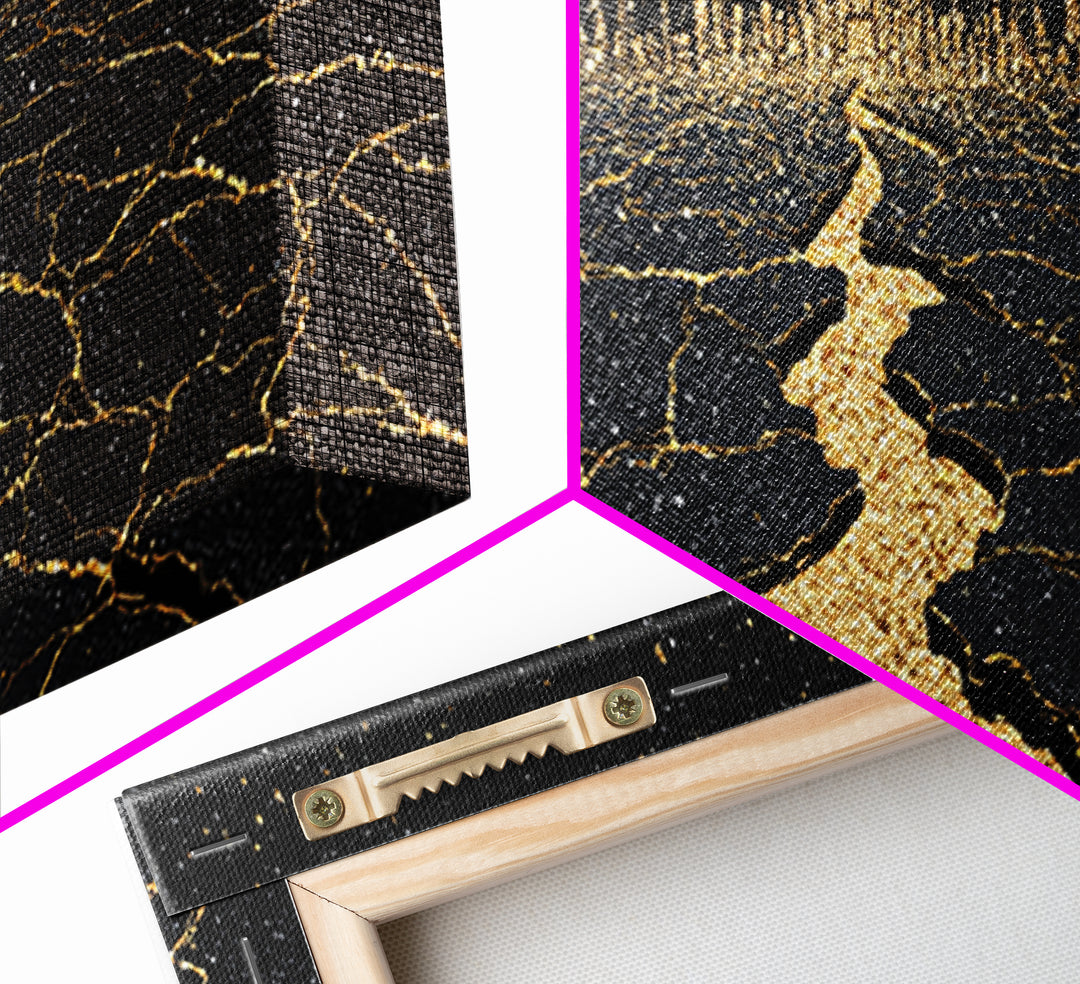 Black Gold Cracked Earth Pathway Canvas Print, Abstract Landscape Wall Decor, Dramatic Modern Art For Office Home Decor Gift