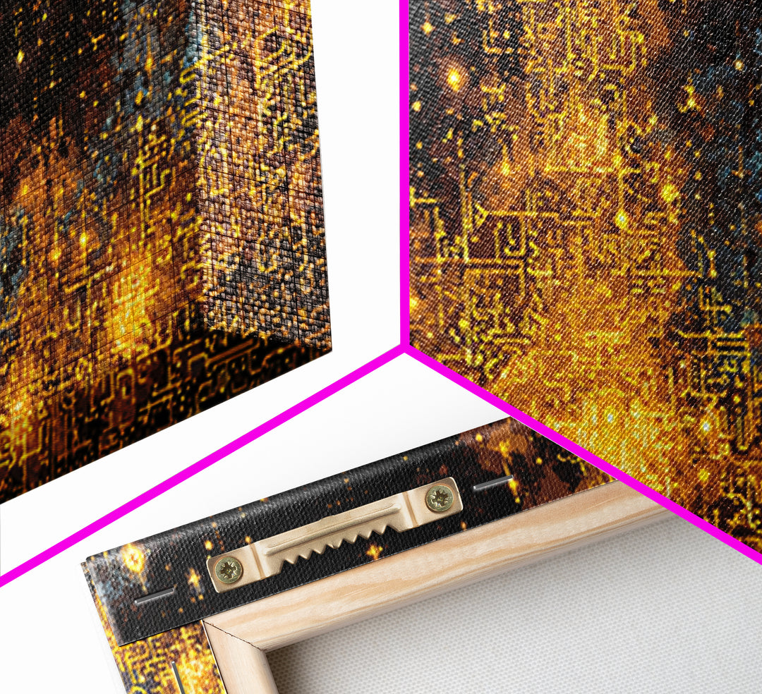 Golden Futuristic Skyline Canvas Print, Abstract City Lights Wall Decor, Luxury Black Gold Modern Home Decor Statement Piece