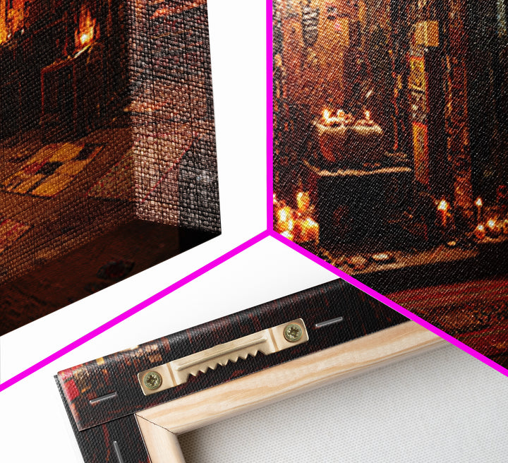 Candlelit Bohemian Shrine Interior Wall Art, Mystic Meditation Room Decor, Warm Earth Tone Canvas Print For Home Unique Gift