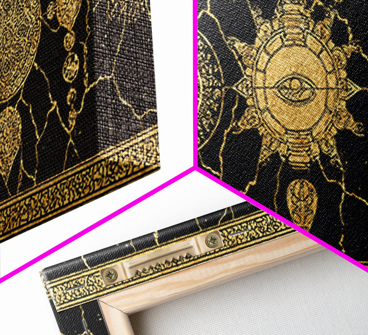 Black Gold Ornamental Mandala Canvas Print, Sacred Geometry Wall Decor, Luxury Boho Pattern Home Decor Statement Piece Gift For Her