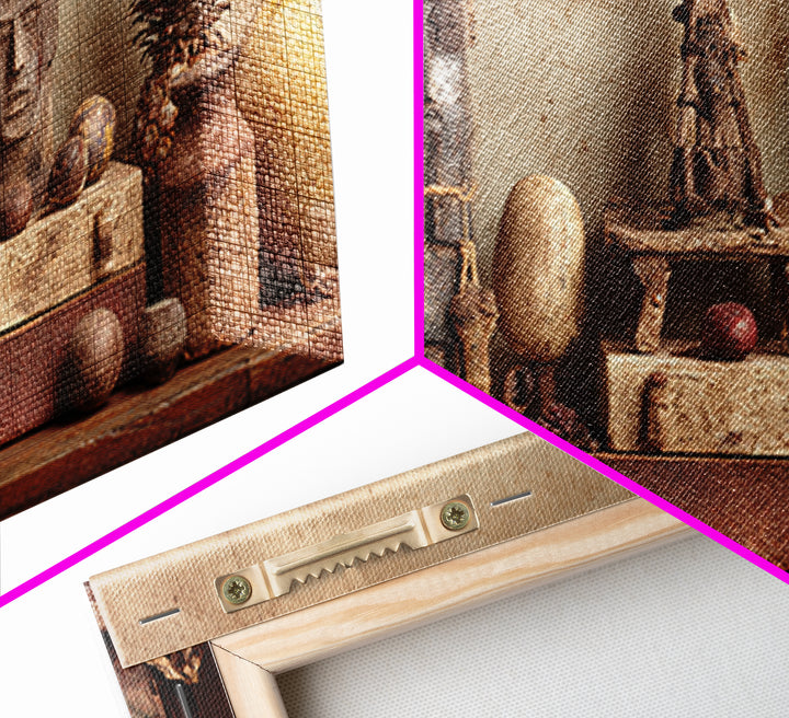 Ancient African Artifact Still Life Wall Art, Earth Tone Tribal Decor, Cultural Home Decor, Textured Boho Canvas Print Gift