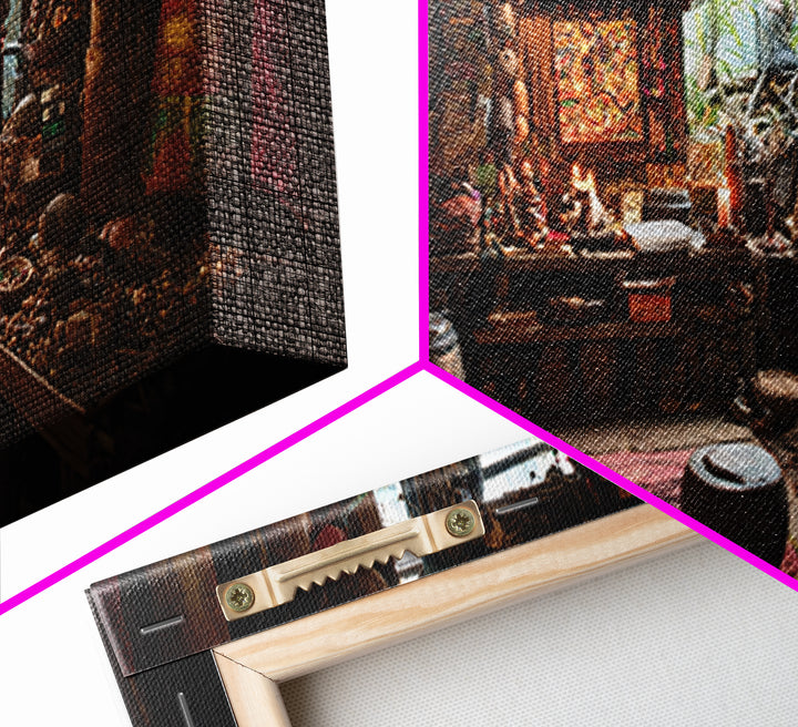 Moody African Market Interior Wall Art, Tribal Objects And Textiles, Cultural Home Decor, Boho Canvas Print For Living Room