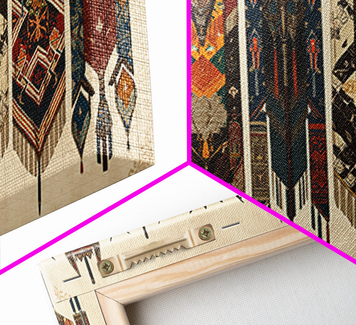 Seven Ornate African Tribal Banners Wall Art, Ankara Pattern Textile Art, Cultural Home Decor, Framed Canvas Print Gift For Her