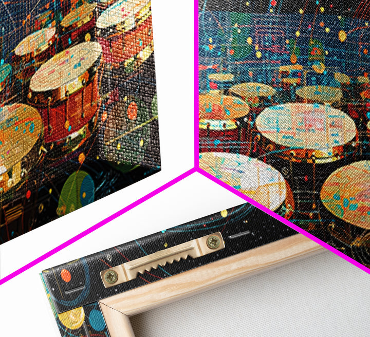 Futuristic Afro Drums Under Cosmic Orbits Canvas Print, Modern African Art, Music Room Decor, Afrofuturism Decor, Bold Art
