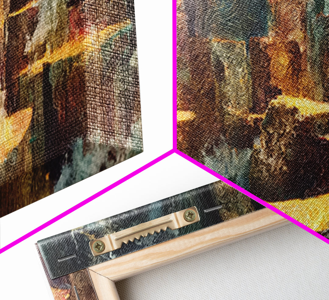 Mystic Ancient City With Golden Path Framed Canvas Print, African Abstract Art, Spiritual Wall Decor, Luxury Canvas Art Print