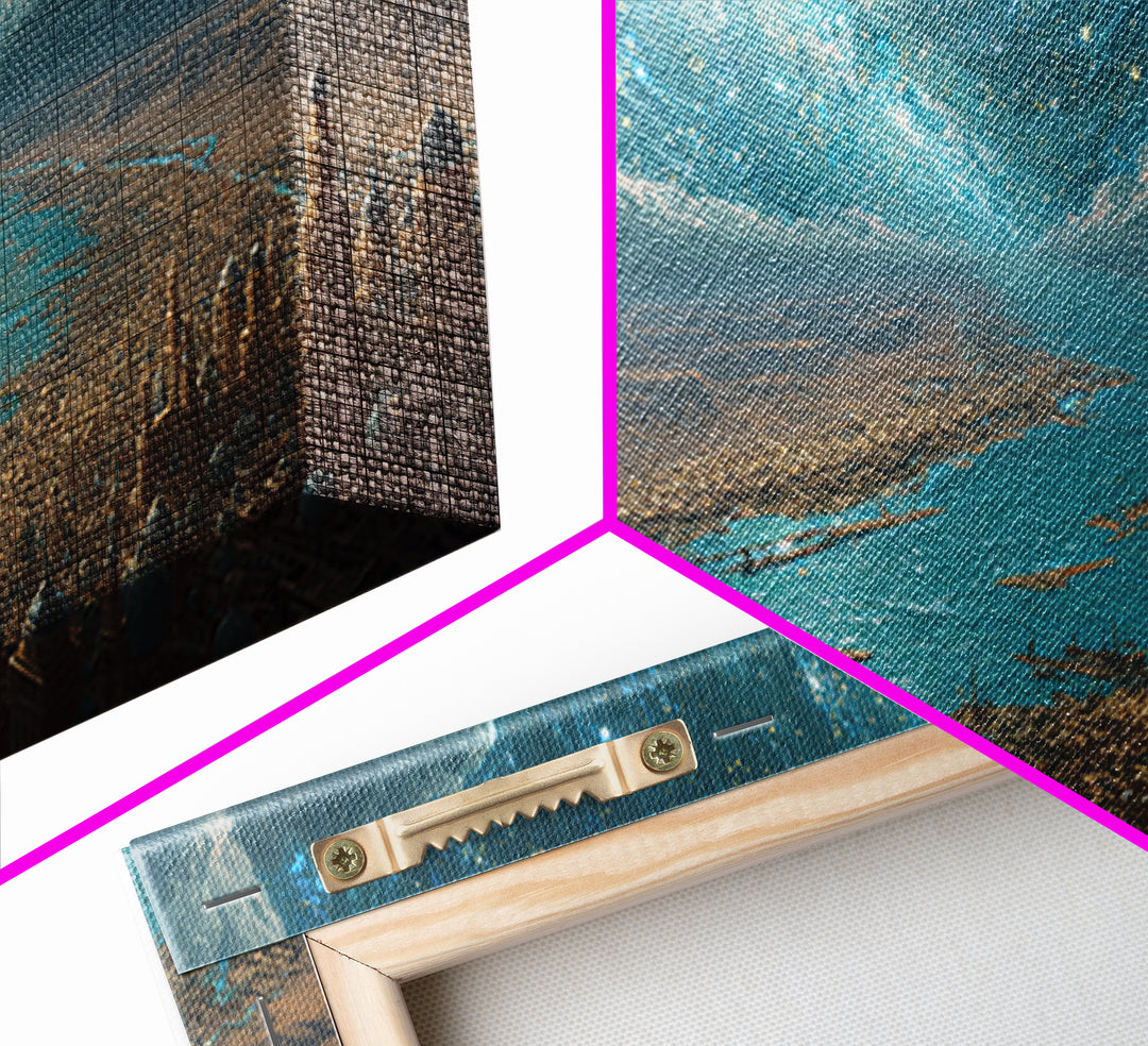 Cosmic Nile River City Under Swirling Galaxy Wall Art, Egyptian Inspired Landscape Canvas Print, Luxury Home Decor Poster