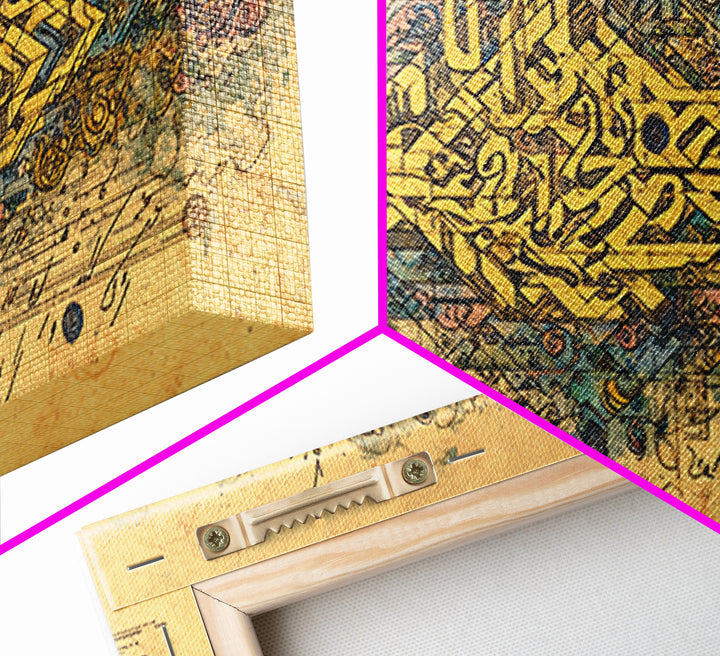 Golden Arabic Calligraphy On Parchment Wall Art, Abstract Gold Line Artwork, Islamic Inspired Home Decor, Luxury Canvas Gift