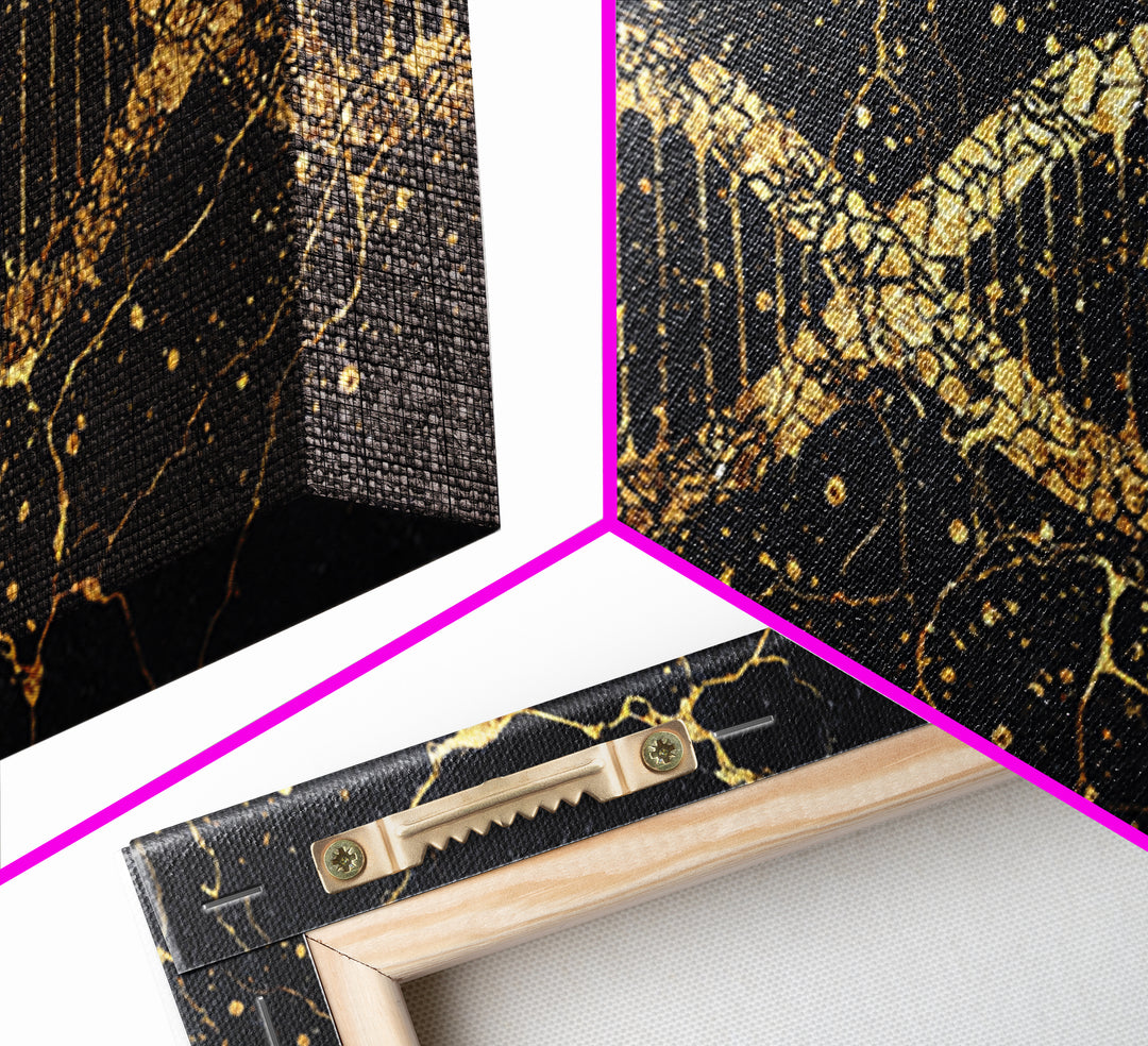 Gold DNA Helix On Black Marble Canvas Print, Science Inspired Abstract Wall Art, Modern Biology Decor, Luxury Office Artwork