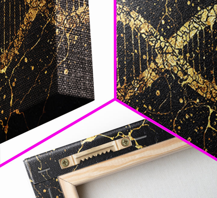 Gold DNA Helix On Black Marble Canvas Print, Science Inspired Abstract Wall Art, Modern Biology Decor, Luxury Office Artwork