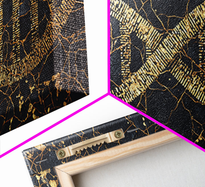 Ancient Gold DNA Strand Canvas Print, Black Marble Science Wall Art, Abstract Biology Decor, Luxury Modern Office Artwork