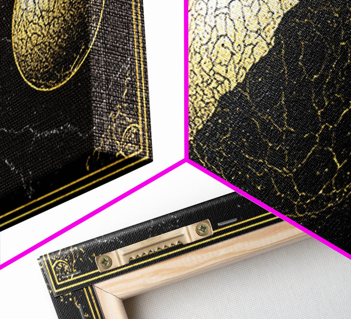 Gold Moon Phase Triptych Wall Art, Black Celestial Canvas Print, Lunar Astronomy Decor, Mystical Black And Gold Home Decor Gift