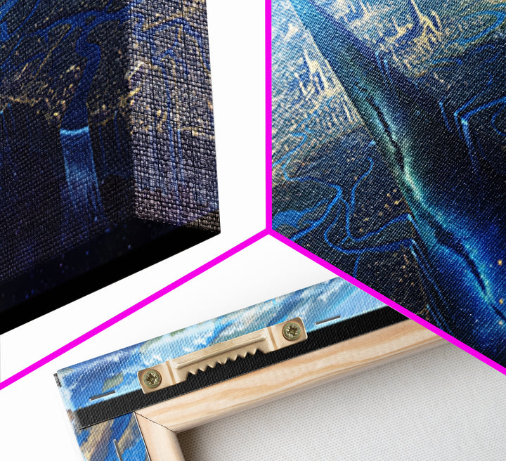 Futuristic Sky Spire Over Earth City Wall Art, Blue Sci Fi Landscape, Modern Canvas Art, Office Decor, Statement Wall Decor
