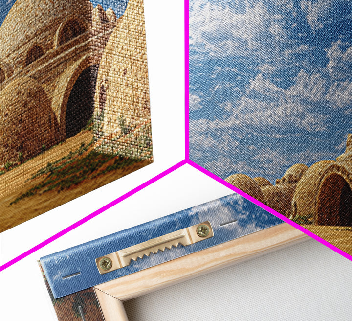 Sunlit Desert Dome Village Canvas Print, Earth Tone Wall Art, African Inspired Architecture, Boho Home Decor, Unique Wall Decor