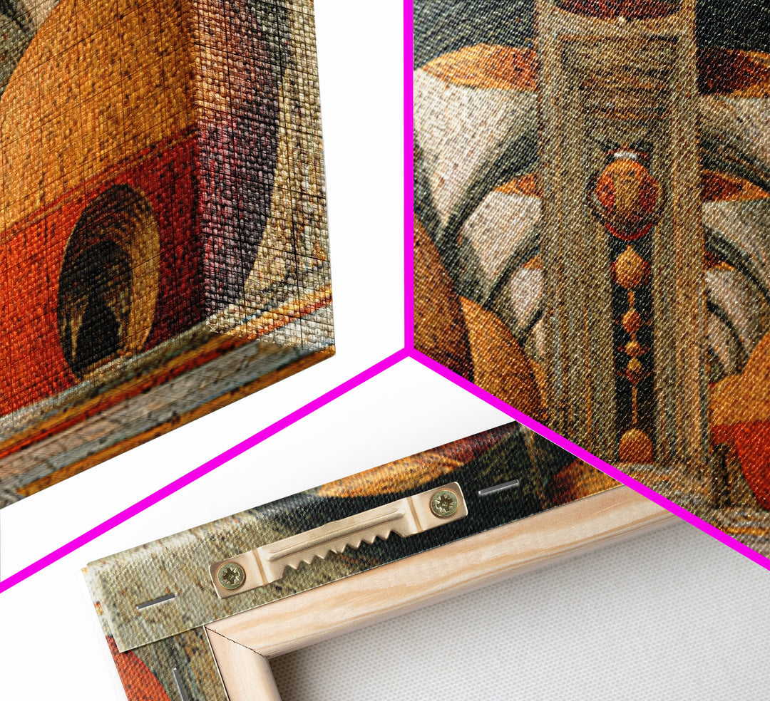 Abstract Orange Domes In Arched Hall Framed Canvas Print, Modern African Art Abstract, Geometric Wall Art, Bold Home Decor