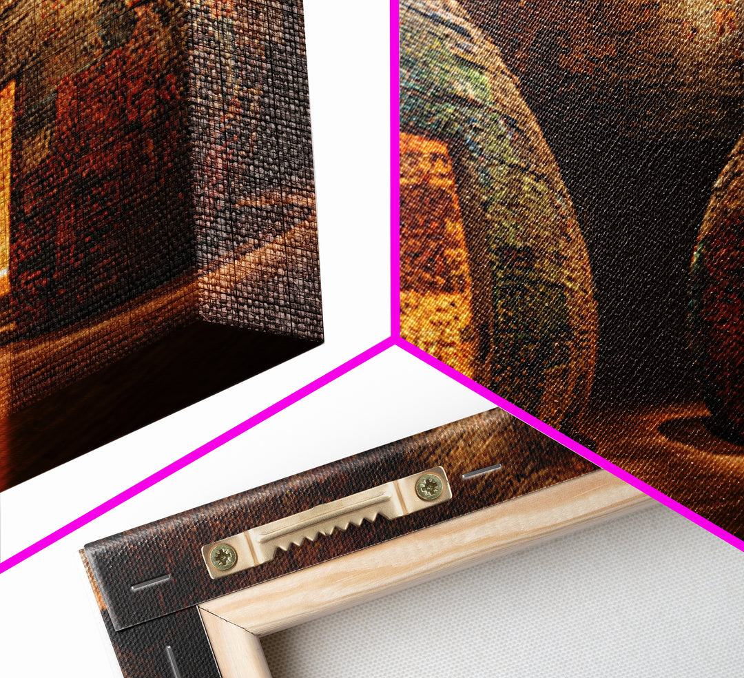 Glowing Woven Dome Huts Framed Canvas Print, Warm Earth Tone Wall Art, African Home Decor, Rustic Decor, Statement Piece