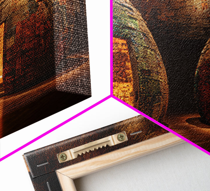 Glowing Woven Dome Huts Framed Canvas Print, Warm Earth Tone Wall Art, African Home Decor, Rustic Decor, Statement Piece