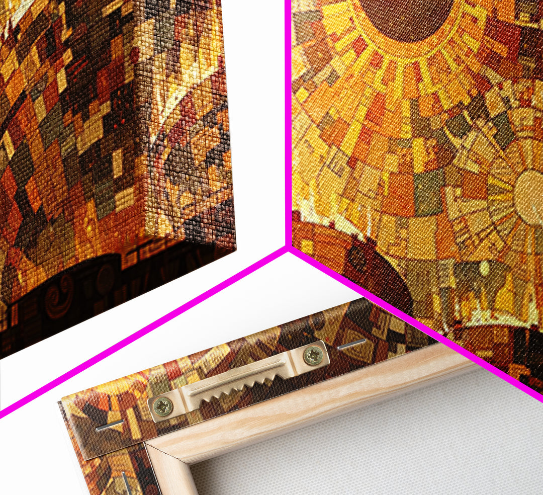 Radiant Golden Suns Over Dome City Wall Art, Abstract African Art Print, Burnt Orange Art, Modern Canvas Art, Bold Wall Decor