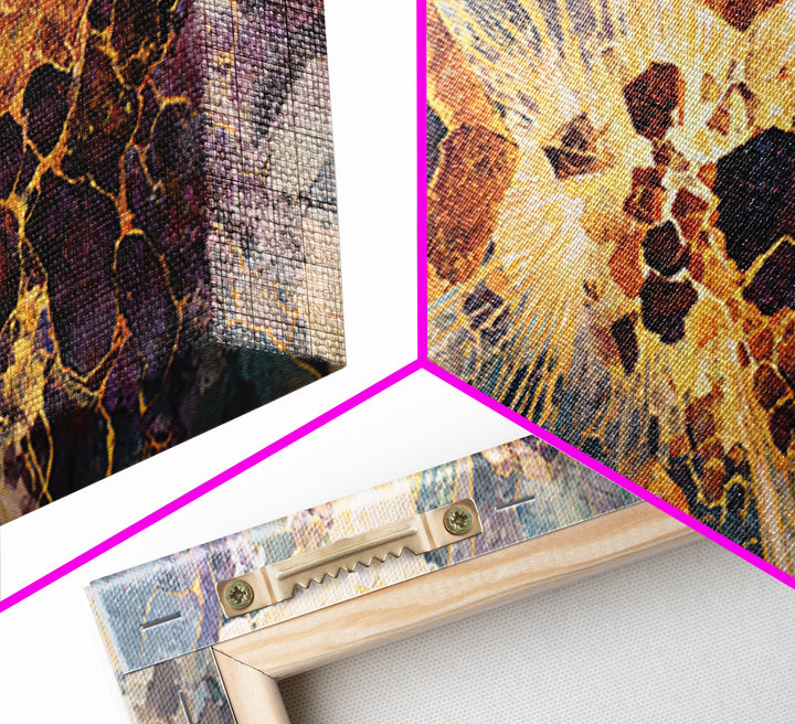 Exploding Gemstone Abstract Wall Art, Modern African Art Canvas Print, Gold Crackle Luxury Decor, Cosmic Statement Artwork