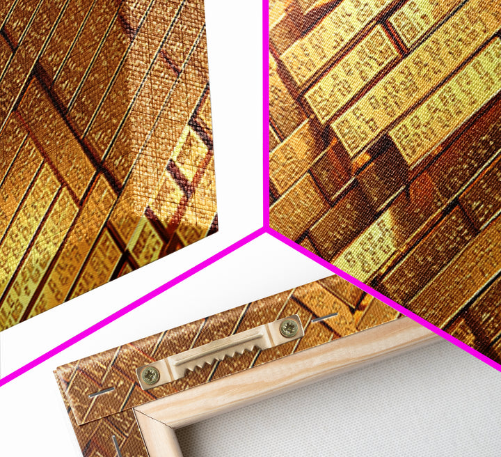 Stacked Gold Bar Pattern Wall Art, African Inspired Canvas Print, Luxury Black Gold Art, Geometric Office Decor Gift For Him