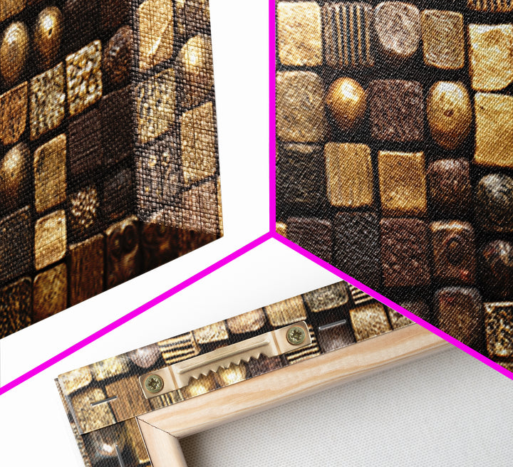 Bronze Gold Textured Mosaic Wall Art, Abstract African Art Canvas Print, Earth Tone Geometric Pattern, Bold Home Decor Gift