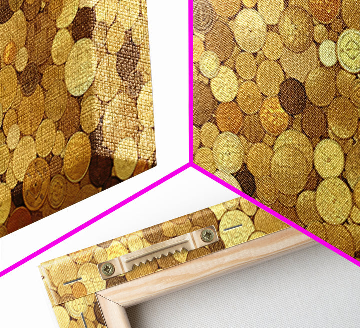 Golden Coin Disc Mosaic Wall Art, African Inspired Canvas Print, Textured Art Print, Gold Circle Pattern Home Decor Gift