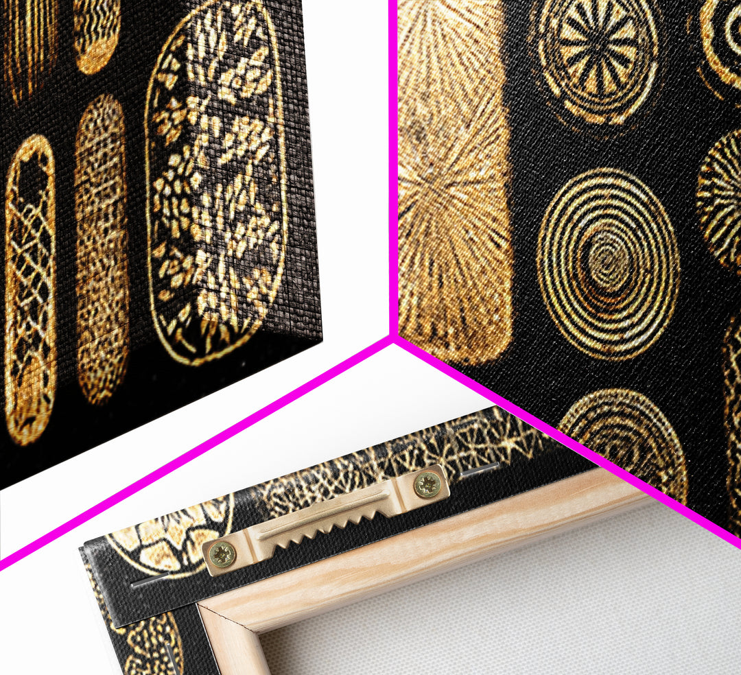 Black Gold Tribal Pattern Wall Art, African Abstract Canvas Print, Geometric Symbols, Luxury Statement Boho Home Decor Gift