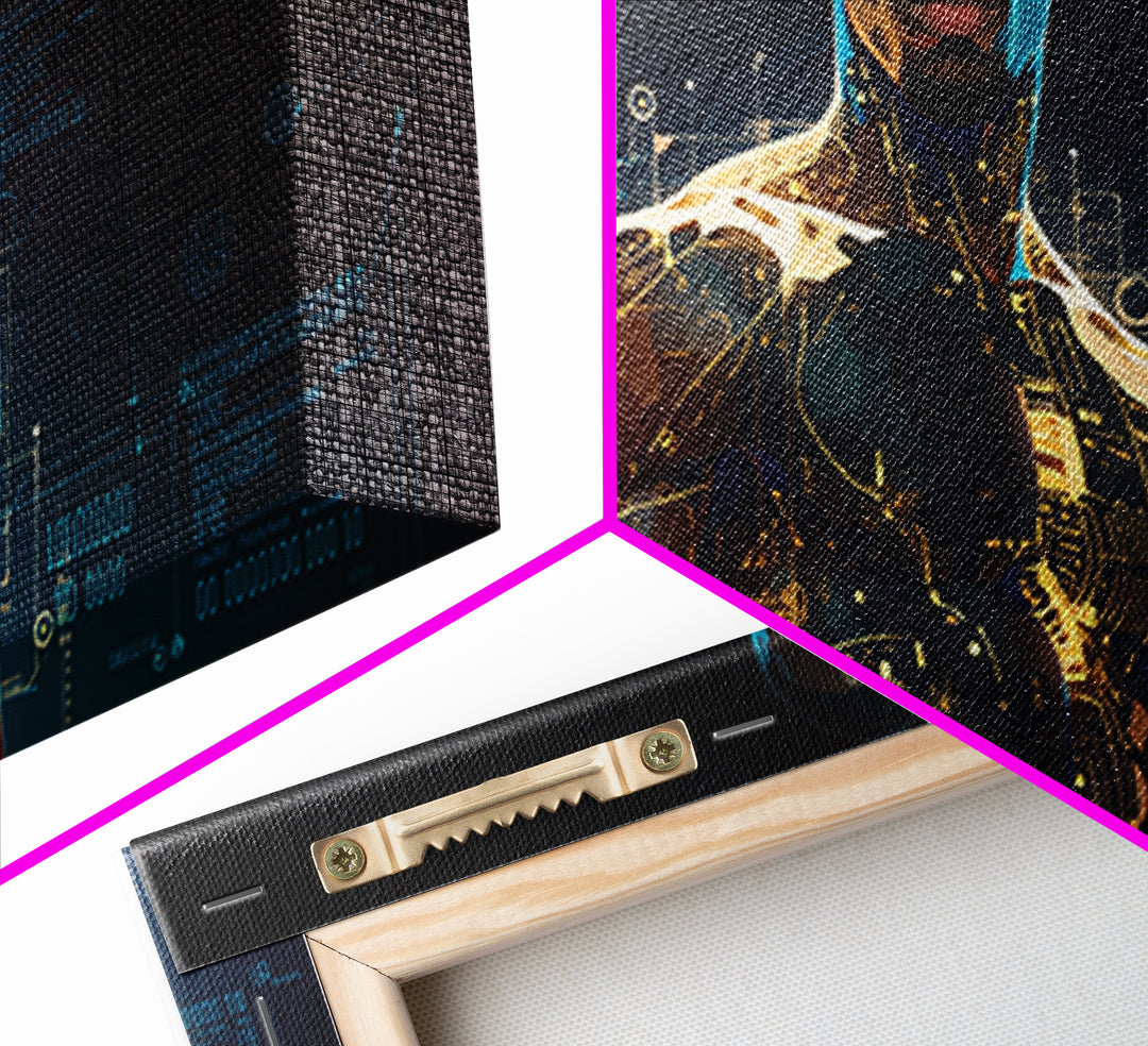 Powerful Black Cyborg Warrior Wall Art, Afrofuturism Decor, African American Art, Futuristic Tech Portrait Canvas Print Gift