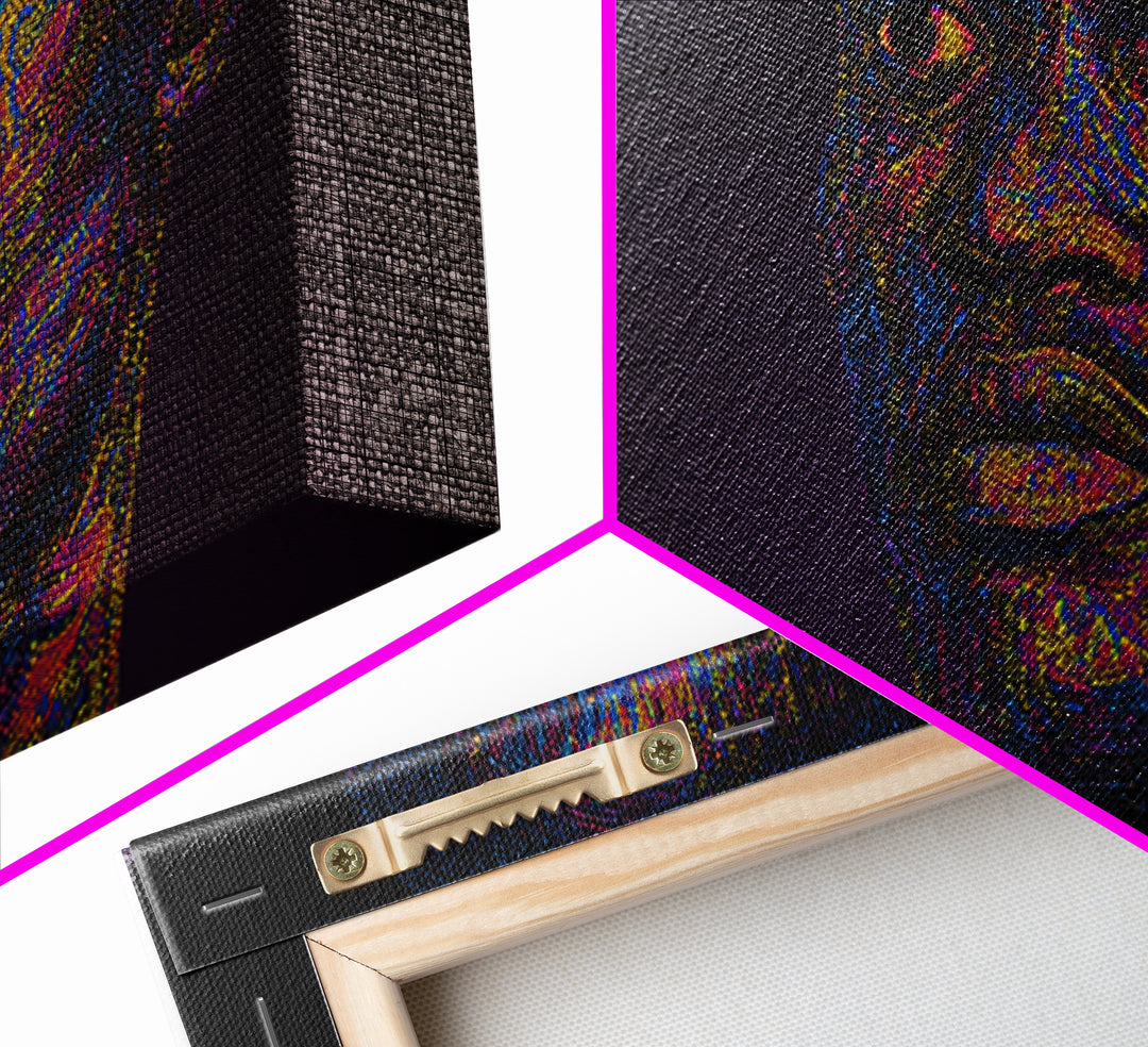 Neon Pointillist Black Man Portrait Canvas Print, African American Wall Art, Digital Afro Art, Modern Masculine Home Decor