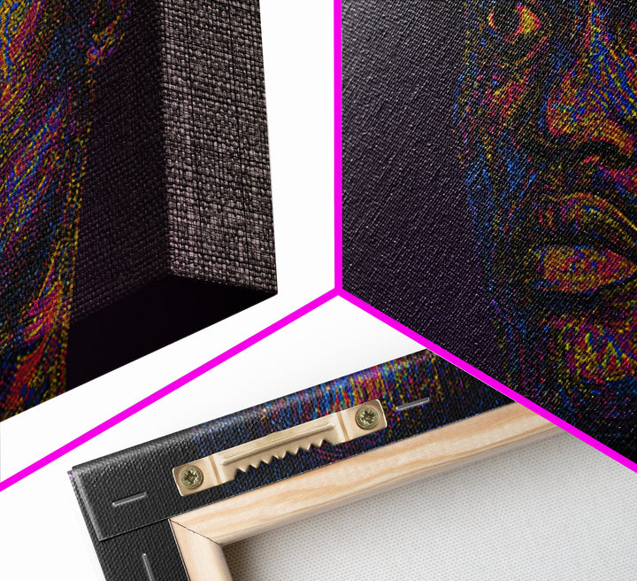 Neon Pointillist Black Man Portrait Canvas Print, African American Wall Art, Digital Afro Art, Modern Masculine Home Decor