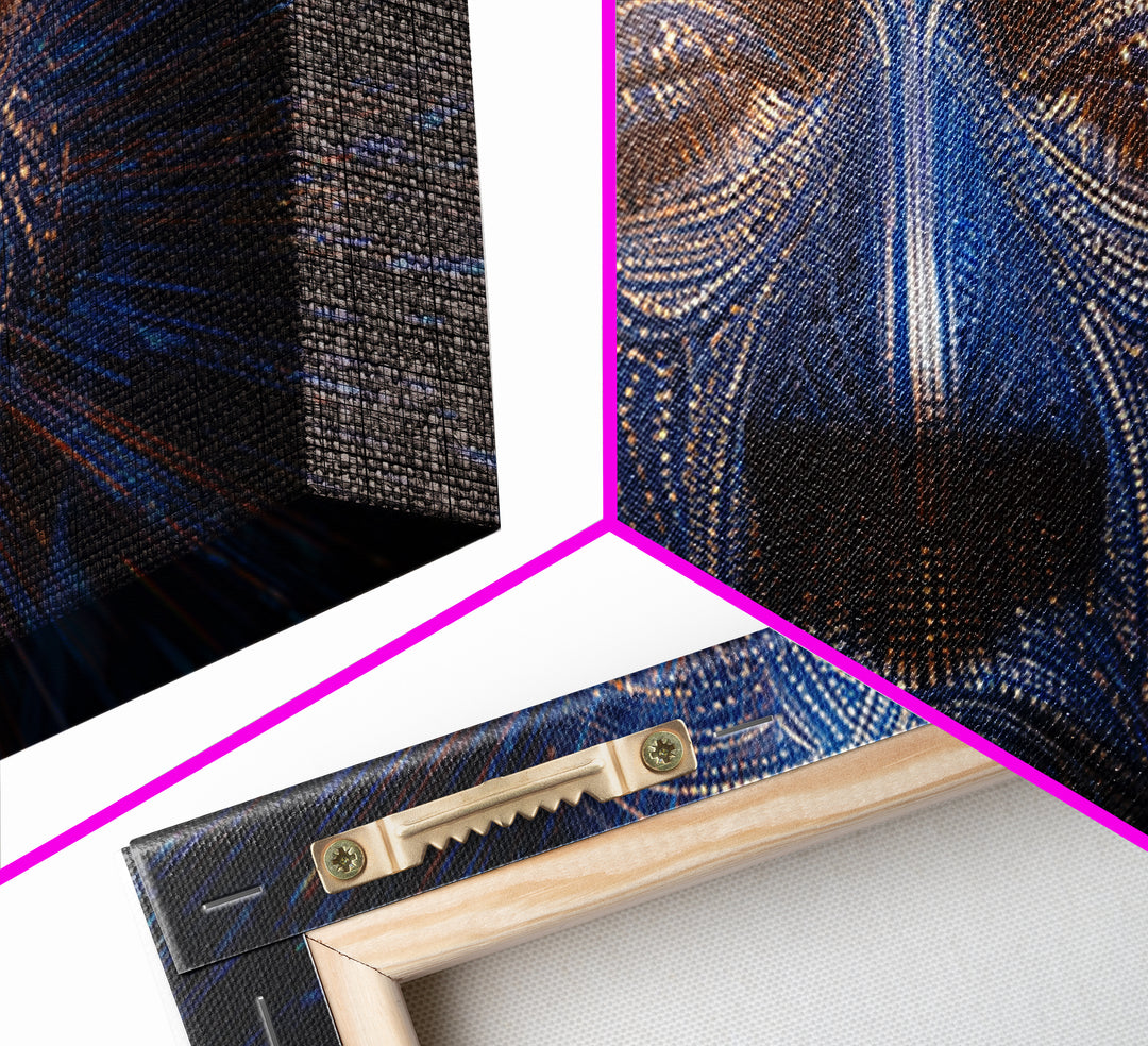 Blue Orange Digital Tribal Face Wall Art, African Mask Art, Afrofuturism Decor, Abstract Black Art, Statement Canvas Print