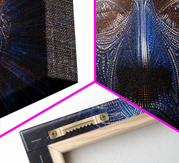 Blue Orange Digital Tribal Face Wall Art, African Mask Art, Afrofuturism Decor, Abstract Black Art, Statement Canvas Print