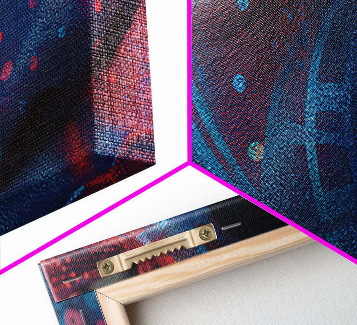 Blue Red Afro Futurist Face Close Up Wall Art, African Portrait, Black Beauty Art, Tribal Art Decor, Modern Canvas Print
