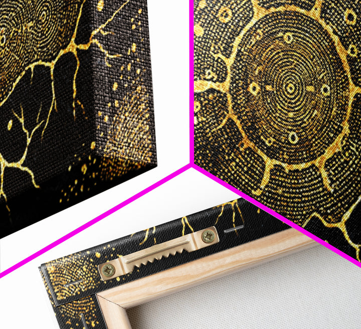 Golden Neural Tree Abstract Canvas Print, African Abstract Art, Spiritual Wall Art, Black And Gold Art, Modern Home Decor
