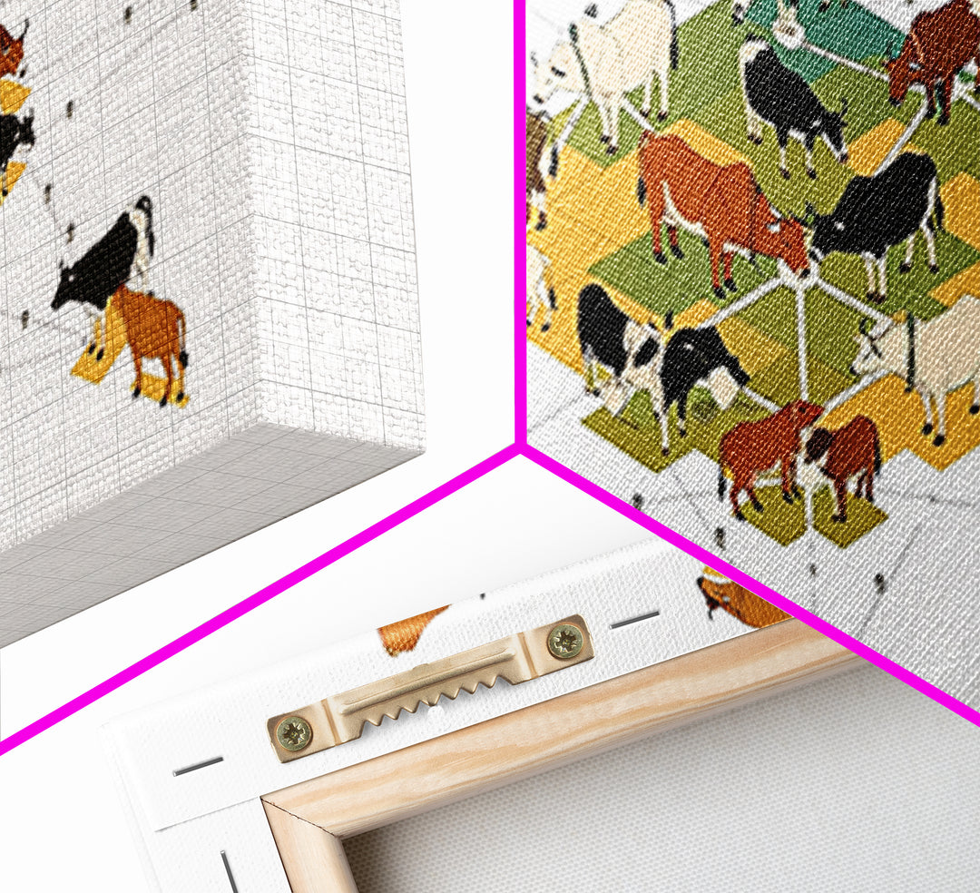 Geometric Cattle Herd Diagram Wall Art, African Farm Animal Print, Modern Ranch Decor, Educational Canvas Print Gift For Office