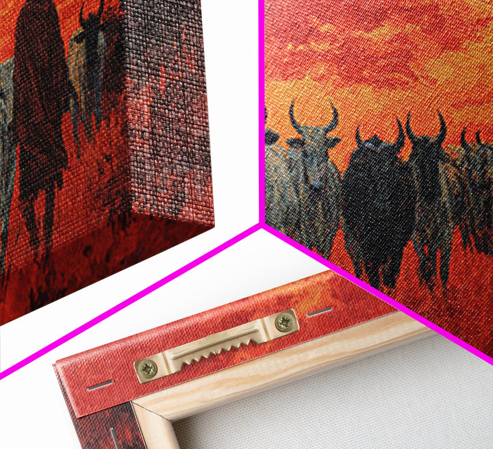 Red Sunset Cattle Drive Wall Art, Maasai Herder Safari Painting, African Landscape Decor, Dramatic Canvas Print For Home