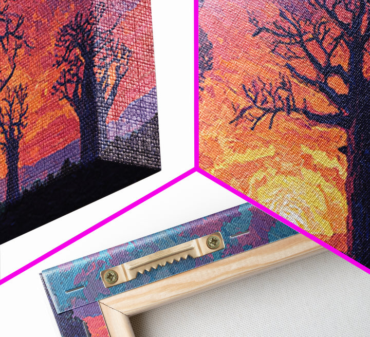 Textured Baobab Sunset Canvas Print, African Landscape Wall Decor, Purple Orange Modern Safari Art, Dreamy Living Room Gift