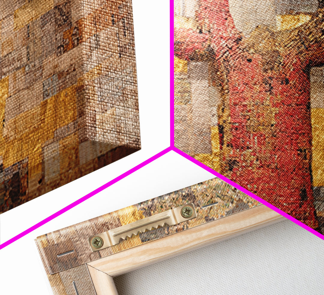 Red Baobab Collage On Gold Canvas Print, African Tree Wall Decor, Textured Mosaic Landscape Art, Bold Living Room Home Decor Gift