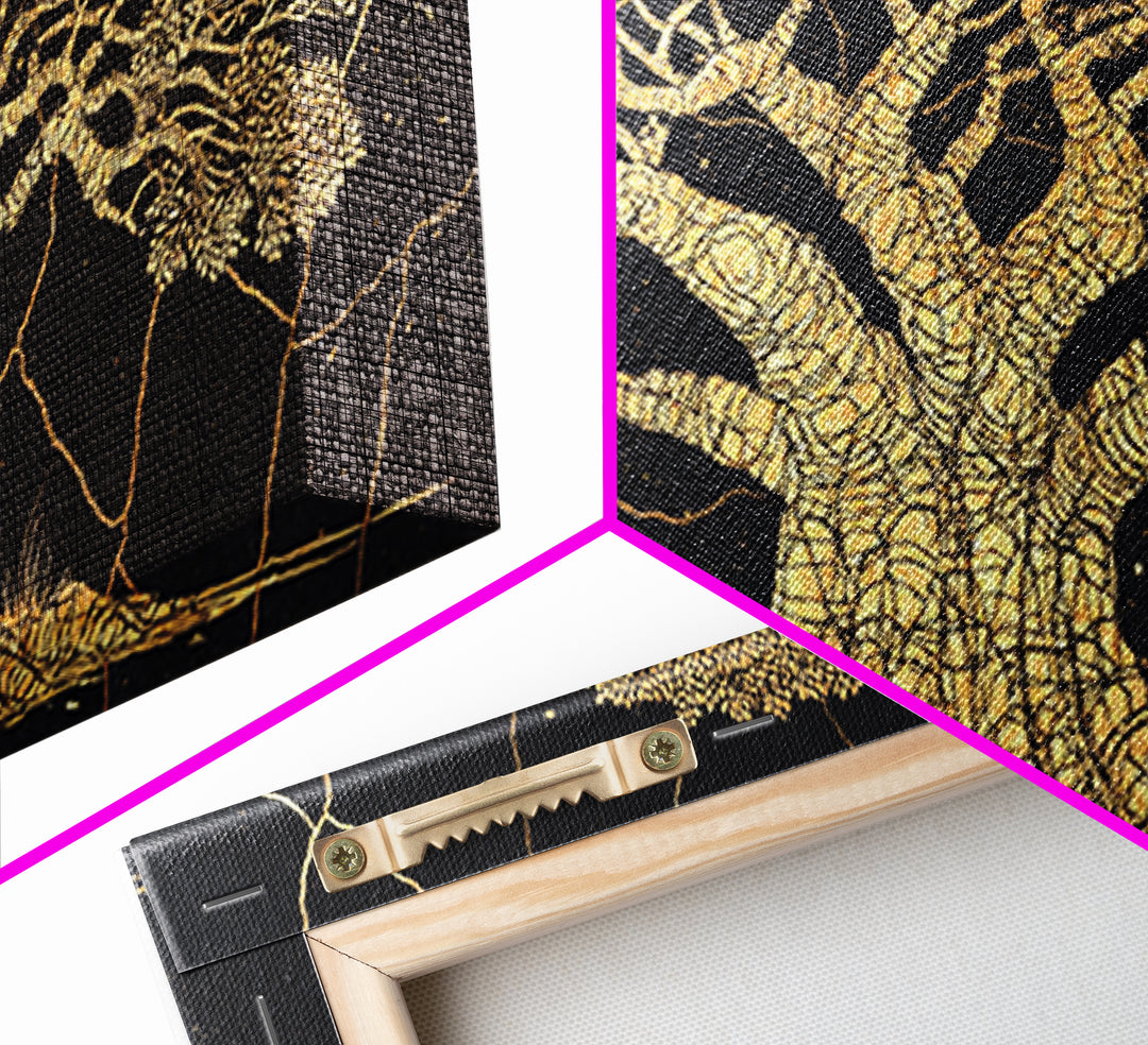 Golden Baobab Tree On Black Wall Art, African Tree Canvas Decor, Gold Crackle Safari Print, Elegant Statement Home Decor Gift