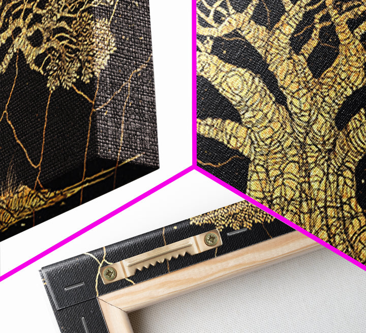 Golden Baobab Tree On Black Wall Art, African Tree Canvas Decor, Gold Crackle Safari Print, Elegant Statement Home Decor Gift