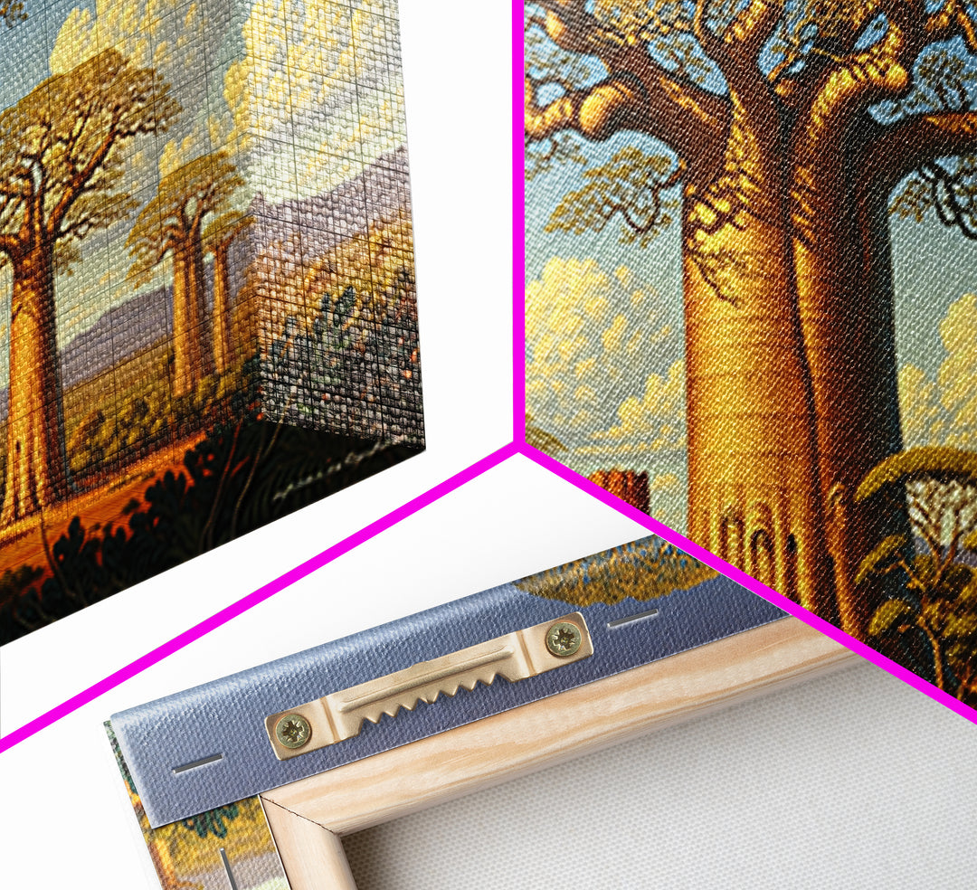 Golden Baobab Savanna Landscape Wall Art, African Tree Canvas Print, Safari Decor, Motherland Home Decor Gift, Statement Living Room Decor