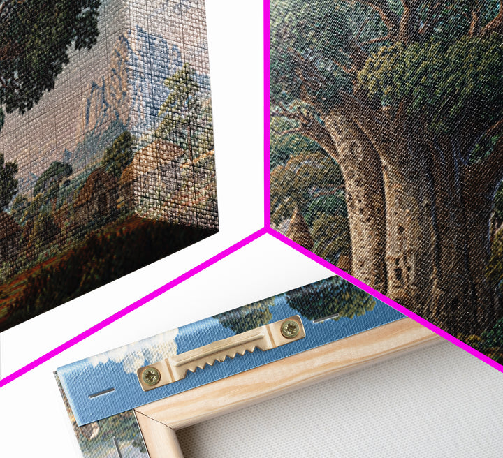Village Baobab Tree With Church Framed Canvas Print, African Landscape Wall Art, Cultural Home Decor, Housewarming Gift For Her