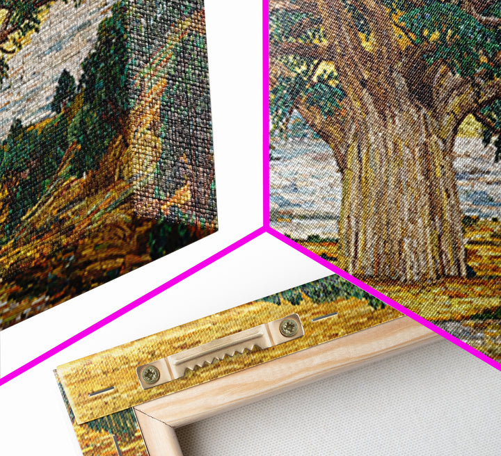 Mosaic Baobab River Landscape Canvas Print, African Tree Wall Art, Earth Tone Safari Decor, Modern Living Room Art, Housewarming Gift