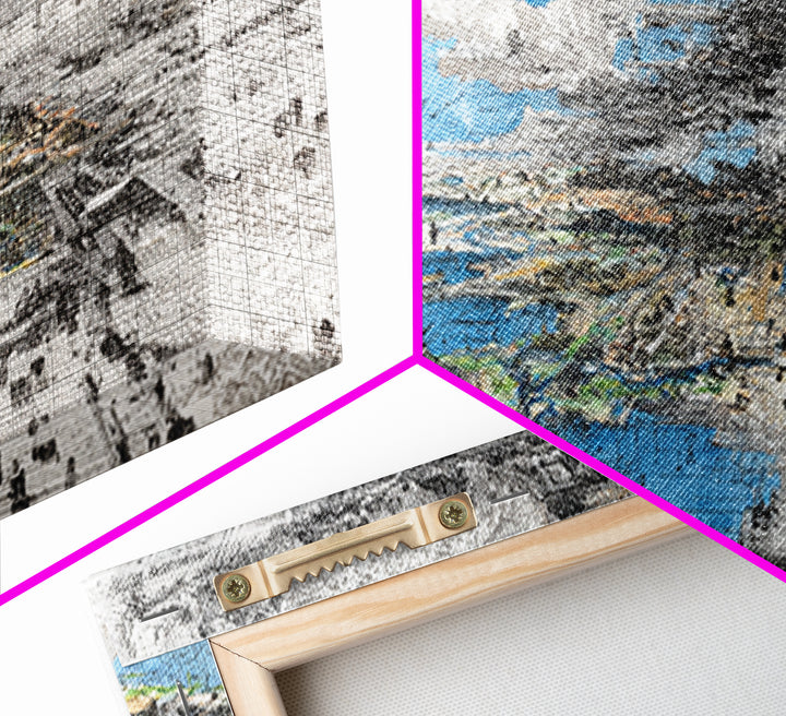 Blue And Black Dreamscape Map Wall Art, Abstract African Landscape Canvas Print, Modern Office Decor, Large Statement Art