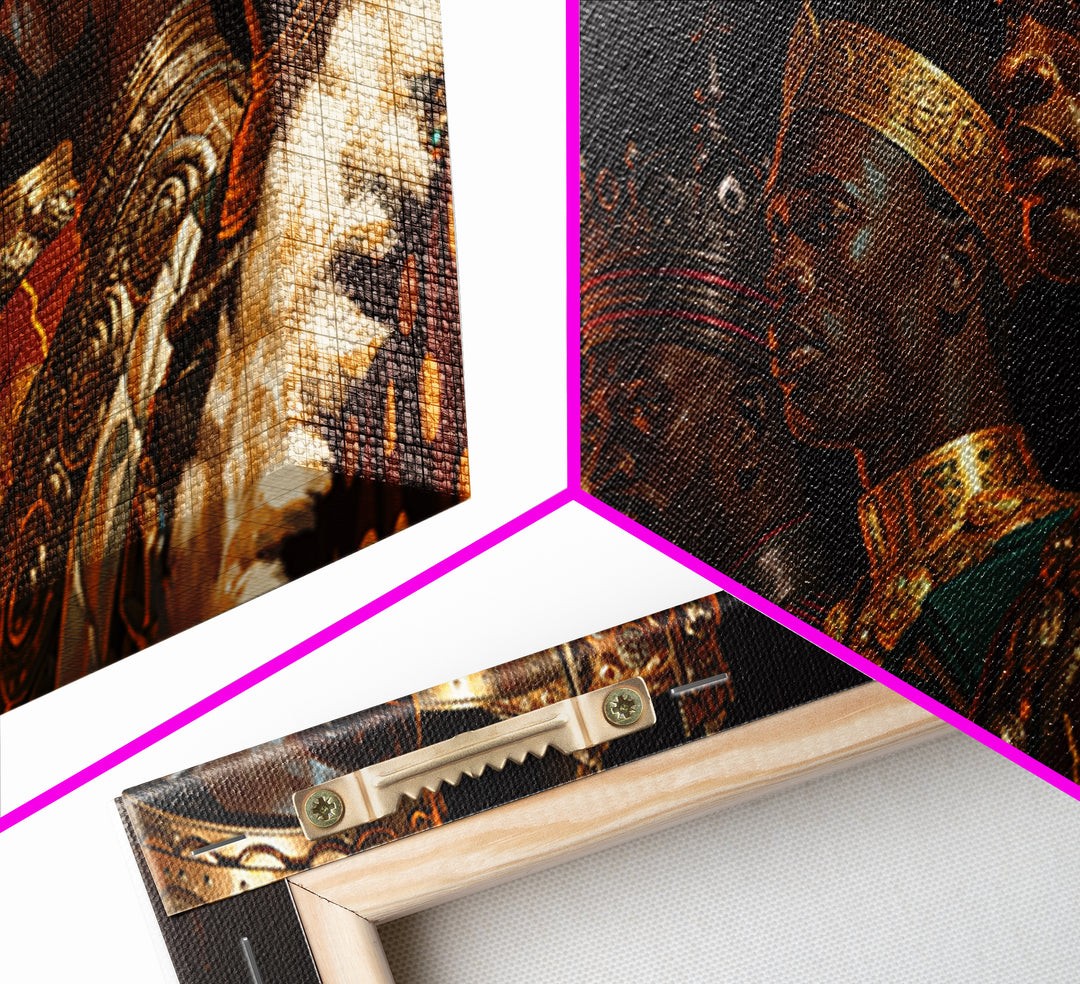 African Kings Royal Portrait Framed Canvas Print, Black History Wall Art, Gold Jewelry Canvas, Afrocentric Home Decor Gift