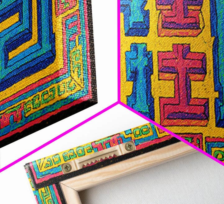 Bright African Geometric Textile Canvas Print, Ankara Inspired Pattern Wall Decor, Colorful Tribal Art, Boho Home Accent
