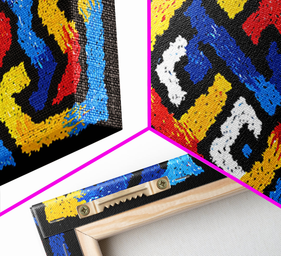Colorful African Tribal Textile Canvas Print, Bold Geometric Pattern Wall Decor, Ankara Inspired Art, Vibrant Home Accent