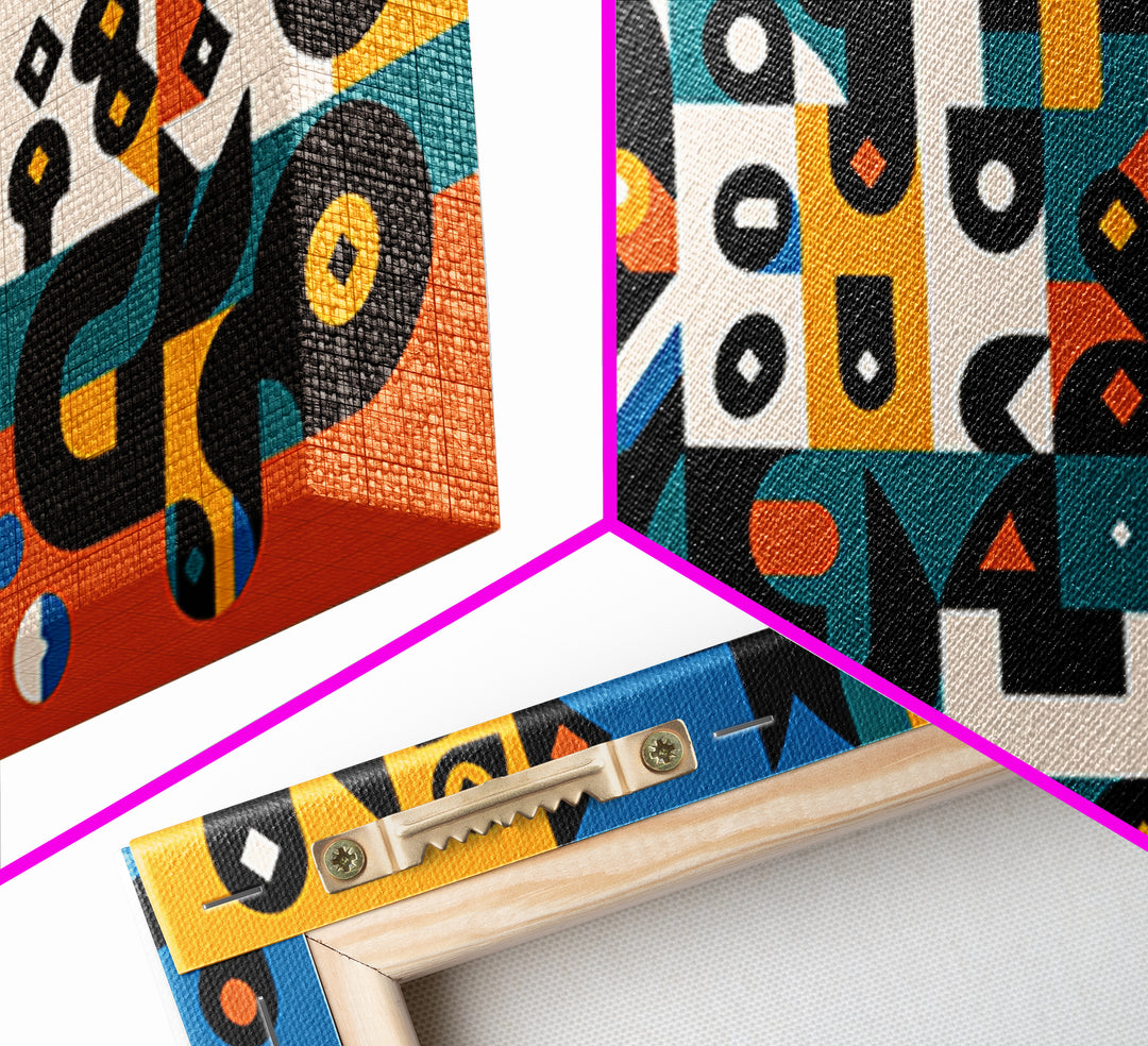 Teal Orange Geometric Cubist Shapes Canvas Print, Abstract African Art, Afrocentric Wall Decor, Modern Black Art For Living Room