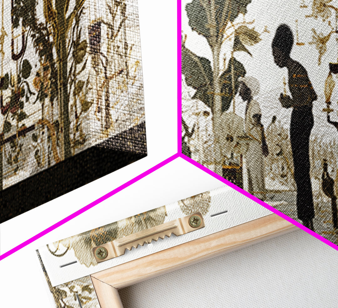 Neutral Botanical Black Figures Garden Wall Art, African American Art, Elegant Floral Canvas Print For Living Room Decor